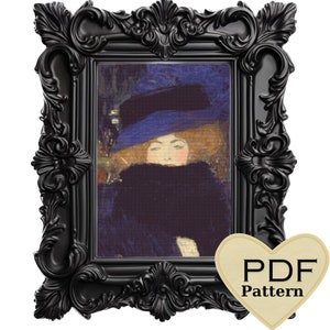 Gustav Klimt - Dame mit Hut Kreuzstichmuster (Instant Download)