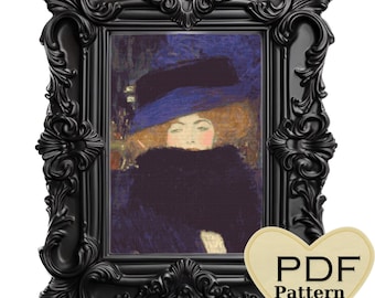 Gustav Klimt - Lady with Hat Cross Stitch Pattern (Instant Download)