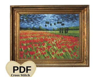 Field of Poppies Vincent van Gogh cross stitch pattern PDF