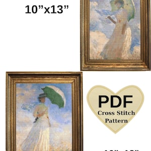 Monet Woman with Parasol Cross Stitch Pattern: Embroidery Artwork (PDF Download)