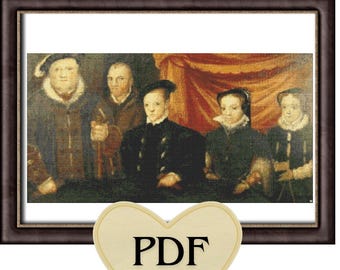 Henry VIII and Children Cross Stitch Pattern, History Embroidery (PDF)