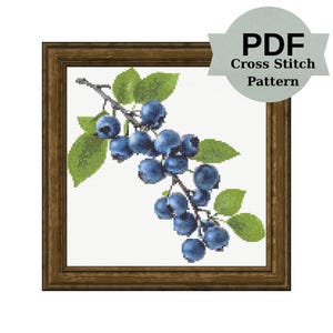 Blueberry Branch Cross Stitch Pattern: Kitchen Vegan Decor (PDF Pattern)