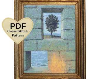 Magritte Kreuzstich-Muster: Mentale Selbstgefälligkeit (PDF-Muster)