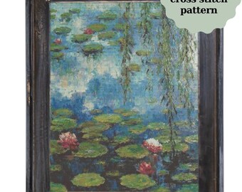 Monet Water Lilies Cross Stitch Pattern, Masterpiece Artwork (PDF Pattern)