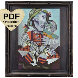 Picasso &#39;Maya with Doll&#39; Cross Stitch Pattern: Full Coverage Needlework (Digital Download)