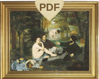 Manet's Luncheon on the Grass Cross Stitch Pattern: Large Modern Embroidery (PDF Pattern)