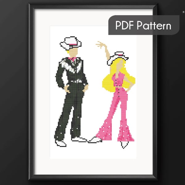 BARBIE and Ken cross stitch pattern, Instant download, Barbie costume cross stitch pattern, Barbie movie inspred, easy counted pattern, PDF