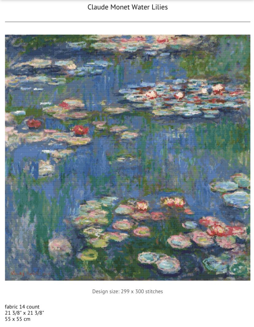 モネの睡蓮クロスステッチ図案PDF、デジタルダウンロード、モダン刺繍