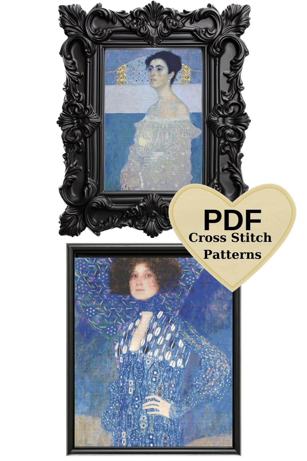 グスタフ・クリムトのクロスステッチパターン：2つの有名な絵画（電子
