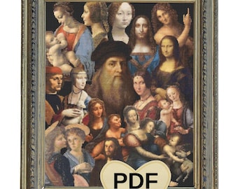 Leonardo da Vinci Gemälde Kreuzstichmuster, Vintage Kunst Stickerei (PDF-Muster)
