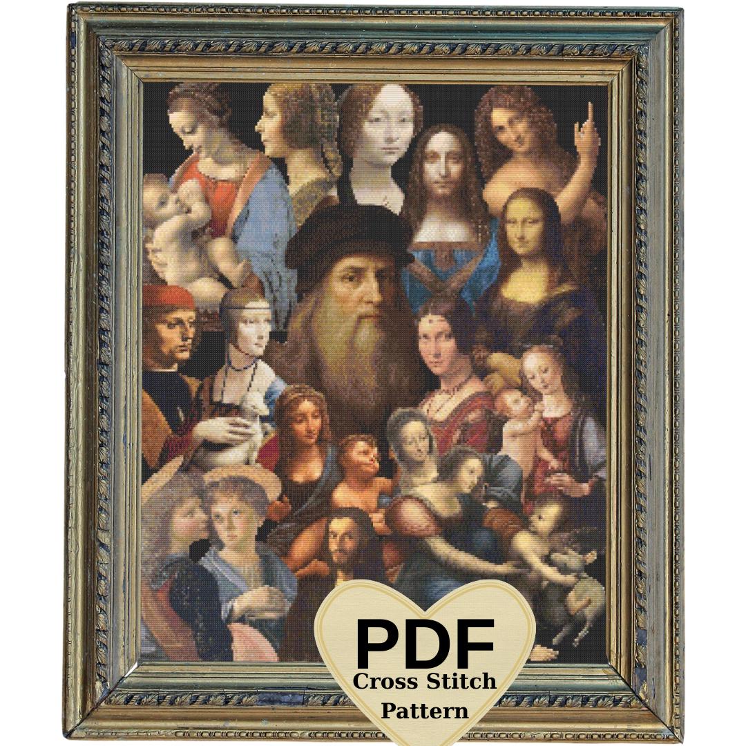 レオナルド・ダ・ヴィンチの絵画をモチーフにしたクロスステッチ