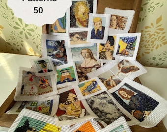 Mini Masterpieces Cross Stitch Pattern Set: 50 Tiny Art Designs (PDF Book)