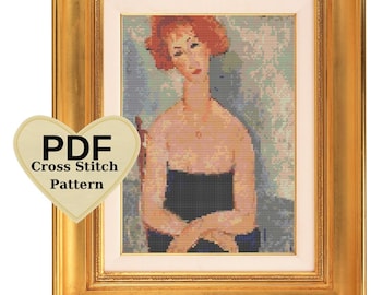 Modigliani Lady Chin Kreuzstichmuster: Expressionismus Porträt