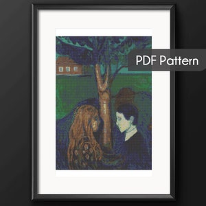 Eye to eye by Munch cross stitch pattern, famous painting, German Expressionism modern art, counted cross stitch, wall decor edvard munch, image 1