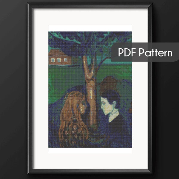 Eye to eye by Munch cross stitch pattern, famous painting, German Expressionism modern art, counted cross stitch, wall decor edvard munch,