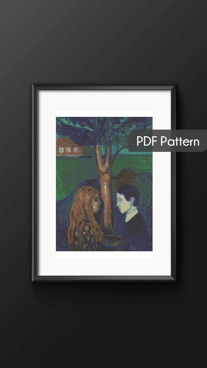 Eye to eye by Munch cross stitch pattern, famous painting, German Expressionism modern art, counted cross stitch, wall decor edvard munch, image 1