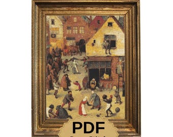 Pieter Bruegel Cross Stitch Pattern: The Fight (PDF Digital Download, Beginner Embroidery Design)
