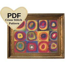 Kandinsky Cross Stitch Pattern: Squares with Concentric Circles (PDF Pattern)