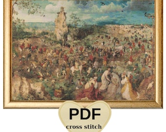Bruegels Prozession nach Golgatha Kreuzstichmuster, Renaissance-Stickvorlage (PDF-Muster)