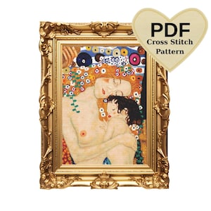 Gustav Klimt Mutter mit Kind Kreuzstichmuster: Jugendstil-Stickerei (PDF-Muster)