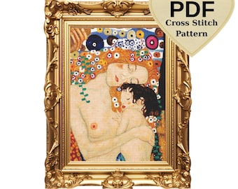 Gustav Klimt Mother and Child Cross Stitch Pattern: Art Nouveau Embroidery (PDF Pattern)