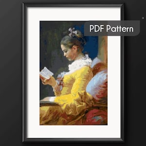 A Young Girl Reading ( La Liseuse) by Jean-Honoré Fragonard Cross Stitch Pattern, modern cross stitch, embroidery pattern, famous painting