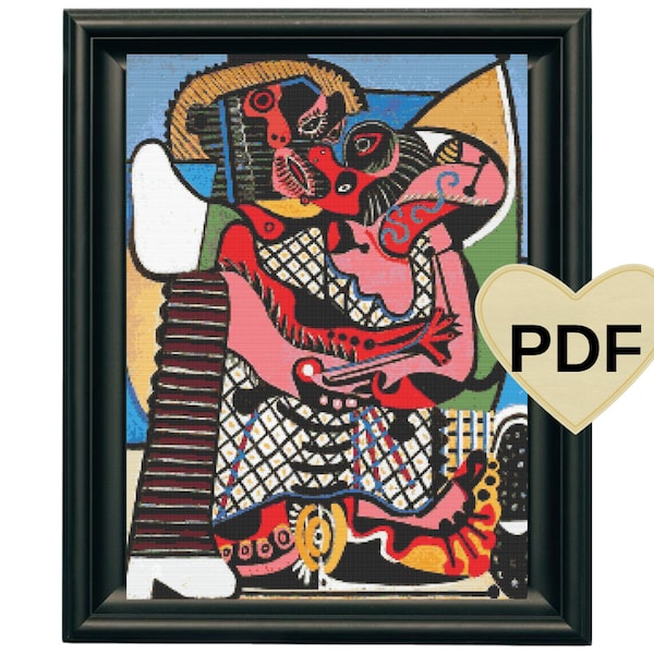 The Kiss by Pablo Picasso Cross Stitch Pattern, Instant Download, Love Cross Stitxh, Gallery wall art, Artwork cross Stitch, Modern X Stitch