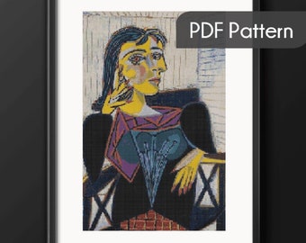 Picasso's Dora Maar Cross Stitch Pattern: Cubism Wall Art (PDF Download)