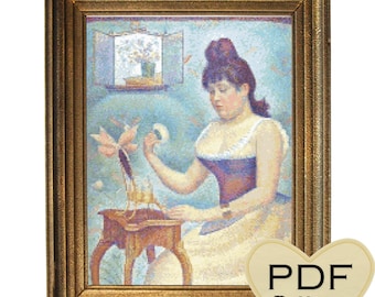 Seurat Cross Stitch Pattern: Young Woman Powdering Herself (PDF Pattern)