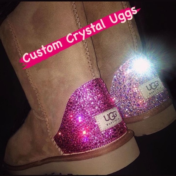 Swarovski Crystal Bling Authentic Australian Ugg Boots in Tan Classic Short, hand applied Crystals, Perfect Christmas Gift