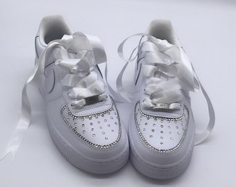 Beautiful Swarovski Crystal Bridal Footwear, Bride Shoes, Bridal Gift, Swarovski Shoes, Wedding Day Gift, Diamante Air Force 1 Trainers