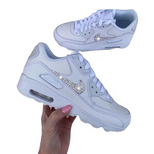 Crystallised with your choice of coloured or clear crystals, along with matching Silk Ribbon Laces. These Nike Air Max 90 Trainers are 100% unique with no two pairs the same.
