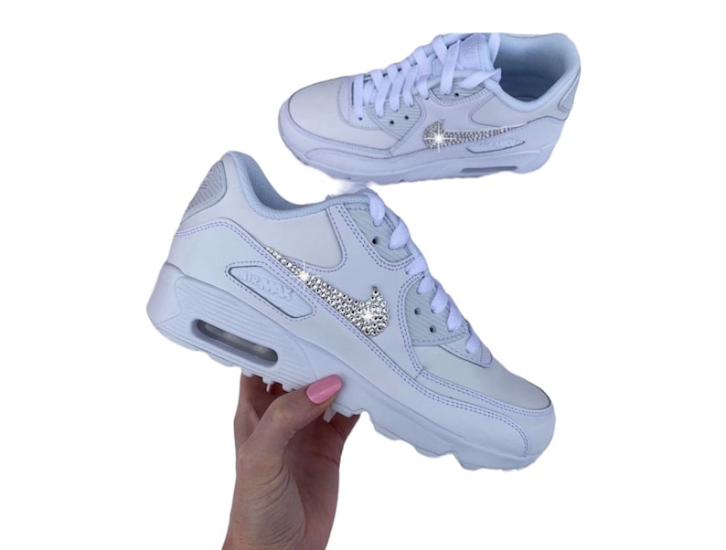 Crystallised with your choice of coloured or clear crystals, along with matching Silk Ribbon Laces. These Nike Air Max 90 Trainers are 100% unique with no two pairs the same.
