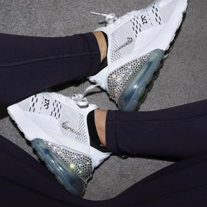 Crystal Bling Womens Air Max 270 White Sneakers Blinged Out With Authentic AB Crystals Custom Bling Sparkle Sneakers Kicks As Pictured (Clear)