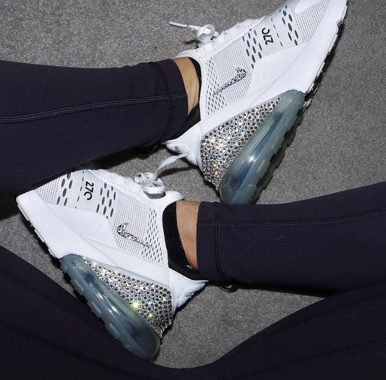 Crystal Bling Women's Air Max 270 White Sneakers Blinged Out mit authentischen AB-Kristallen Custom Bling Sparkle Sneakers Kicks As Pictured (Clear)
