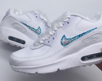 Swarovski Women’s Air Max 90 // Aquamarine Blue Crystals, Custom sneakers // Bling Shoes // Gift, Custom, Sparkly Gift, Blue Gift