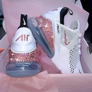 Swarovski Women&#39;s Air Max 270 White Sneakers Blinged Out With Sparkling Pink Crystals Custom / Bling / Barbie Pink / Nike Kicks