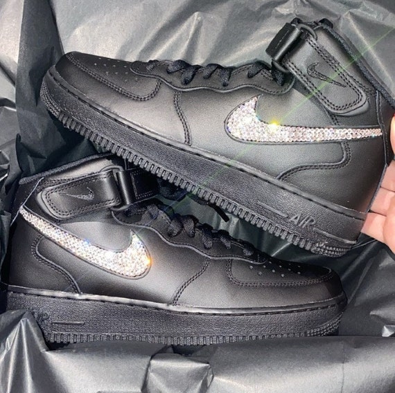 Cordelia cuerno reforma Custom Bling Nike Air Force 1 All Black Mid Sneakers Blinged - Etsy