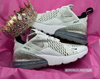 Crystal Bling Women’s Air Max 270 White Sneakers Blinged Out With Silver Crystals and Crown Tiara, Jewellery Gift, Birthday, Treat