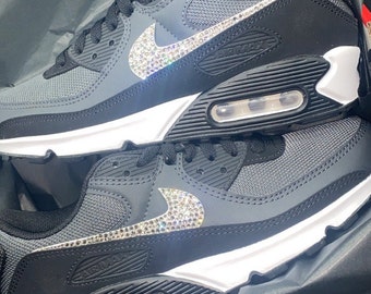 Swarovski Nike Air Max 90 Sneakers – Grey, Black & White Crystal Bling Shoes