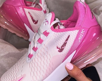 Hot Pink Swarovski Women's Air Max 270's Sneakers Blinged Out With Hot Pink Crystals Custom Bling, Shoes, Custom Kicks, Barbie Shoes, Pink