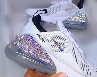 Crystal Bling Women’s Air Max 270 White Sneakers Blinged Out With Authentic AB Crystals Custom Bling Sparkle Sneakers Kicks