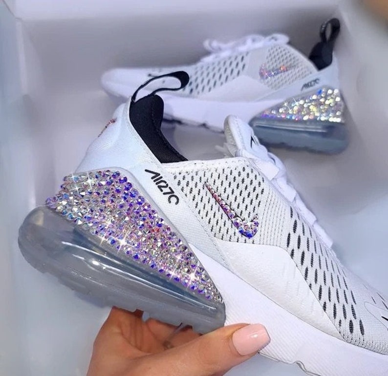 Crystal Bling Womens Air Max 270 White Sneakers Blinged Out With Authentic AB Crystals Custom Bling Sparkle Sneakers Kicks image 1