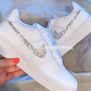 Swarovski Women's Air Force 1 All White Low Sneakers Stunning Blinged Out With Clear Sparkling Crystals Custom / Bling / Personalised / Gift