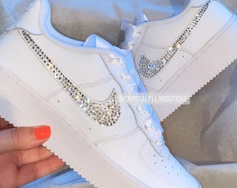 Swarovski Women's Air Force 1 All White Low Sneakers Stunning Blinged Out With Clear Sparkling Crystals Custom / Bling / Personalised / Gift