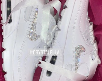 Bling Air Max 90's in White with Swarovski Silver Sparkling Crystals Custom Kicks, Sizes, Leather, Mesh, Personalised, Gift, Present, Treat