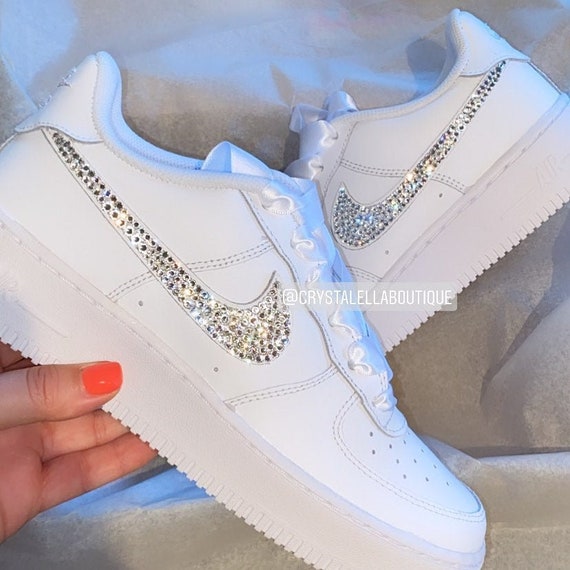 Air Force 1 All White Low Sneakers Custom Bling Etsy