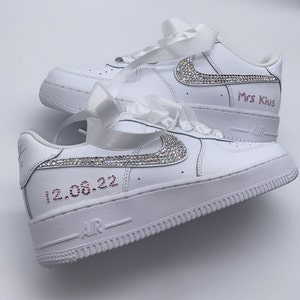 Personalised Air Force 1 White Wedding Sneakers //  Blinged out with sparkling crystals, Custom bling shoe, Bride, Bridesmaid Gift, wow!