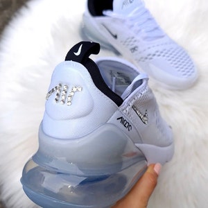Crystal Bling Women's Air Max 270 White Sneakers Blinged Out mit authentischen AB-Kristallen Custom Bling Sparkle Sneakers Kicks 4 Sides +Logo(Clear)