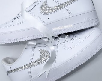 Swarovski Women's Air Force All White Low Sneakers Blinged Out